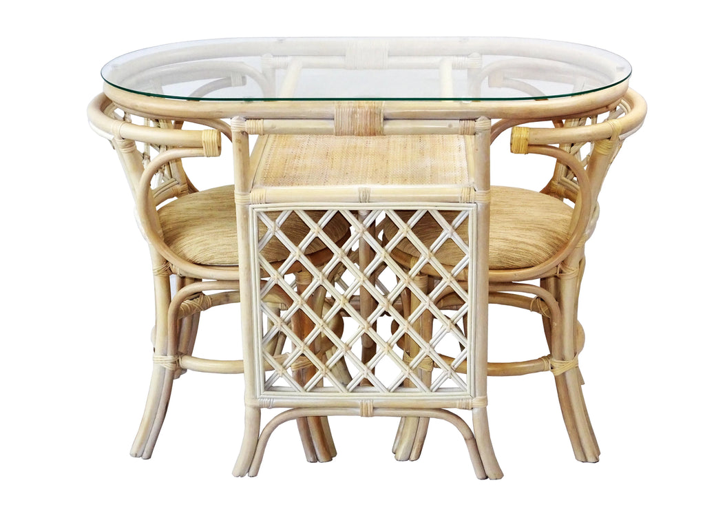 Set of 2 Natural Rattan Chairs and Oval Glass Table R86652