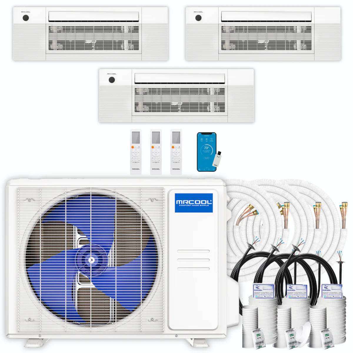 27,000 BTU 3 Zone Ceiling Cassette Ductless Air Conditioner and Heat Pump F5053