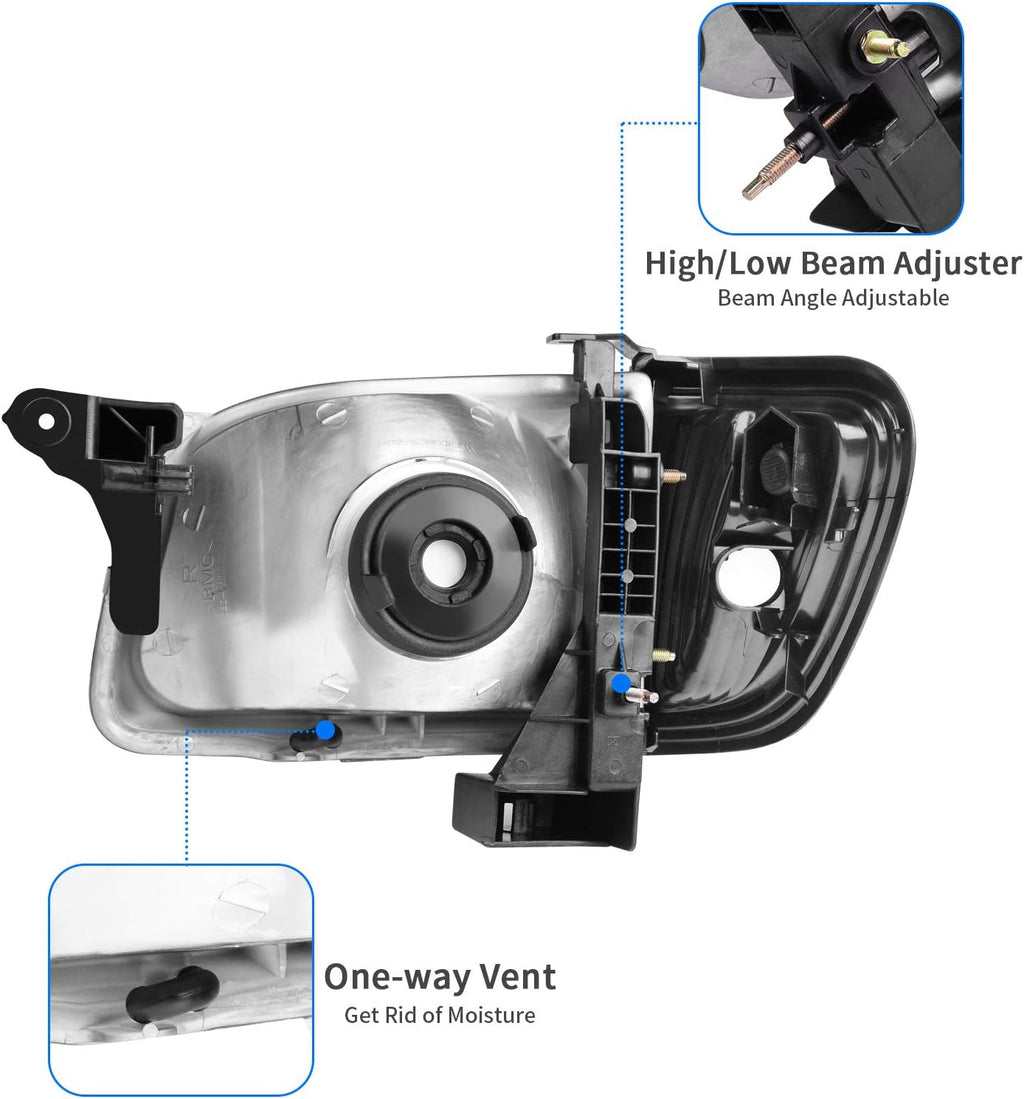 Black Housing Headlight Assembly with Bumper Lights W296