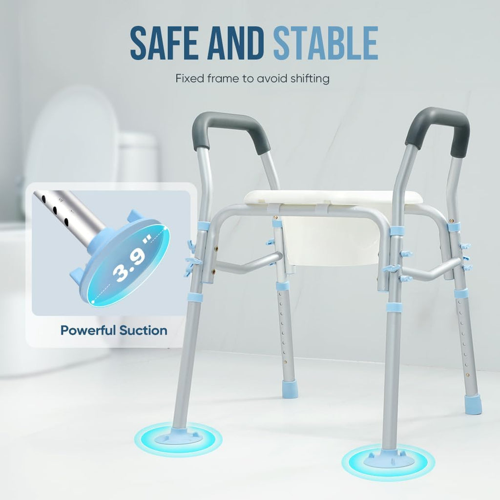 Stand Alone Raised Toilet Seat with Safety Frame, Height Adjustable Legs T4334