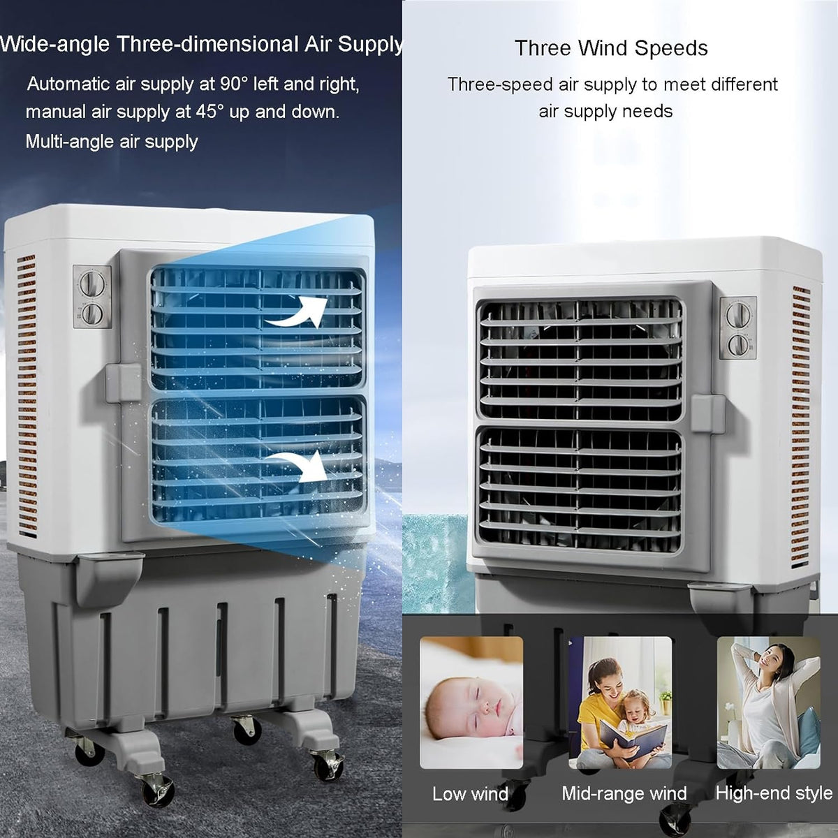 Commercial Evaporative Air Cooler Fan, 3-in-1 Swamp Cooler with 120L Water Tank, 3 Speeds A909