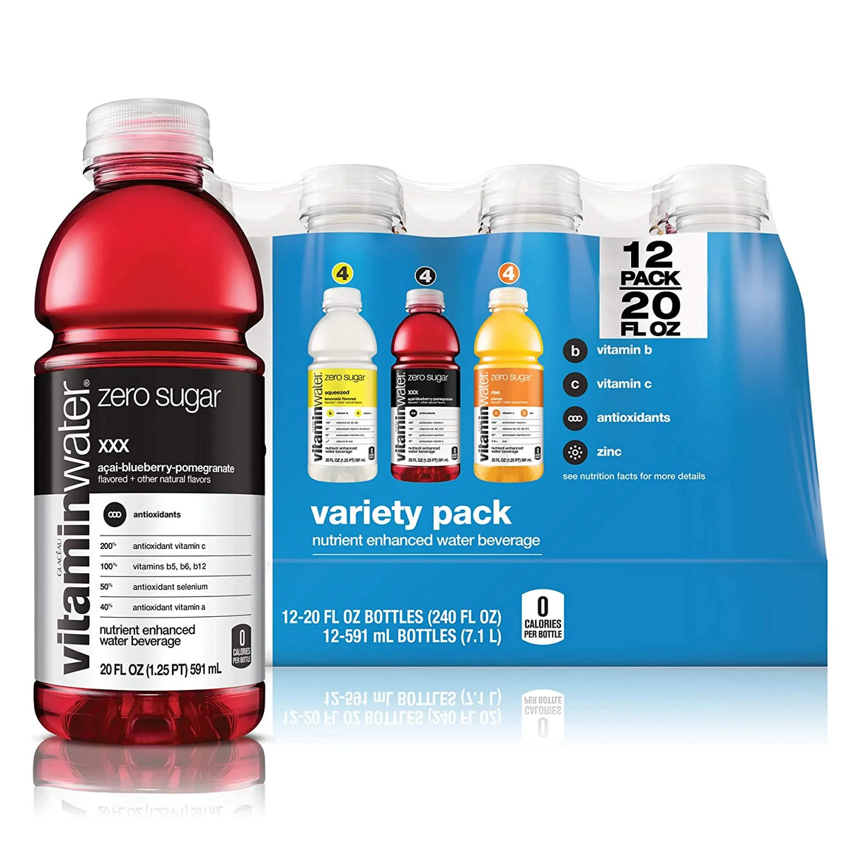 3 Flavor Variety Pack Nutrient Enhanced Flavored Water, 20 Fl Oz Bottles (Pack of 12) Z240