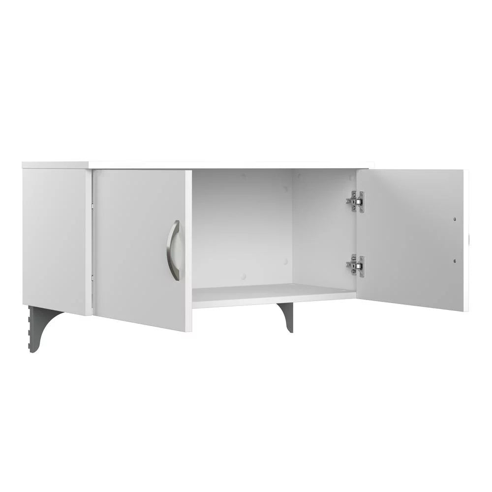 L Cubicle Desk with Storage in Pure White Engineered Wood Q787