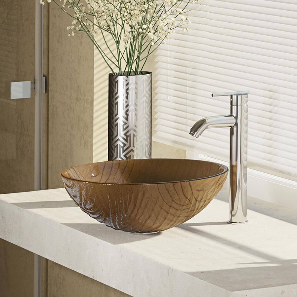 16-5/8x22 Glass Vessel Bathroom Sink with Vessel Faucet V52200