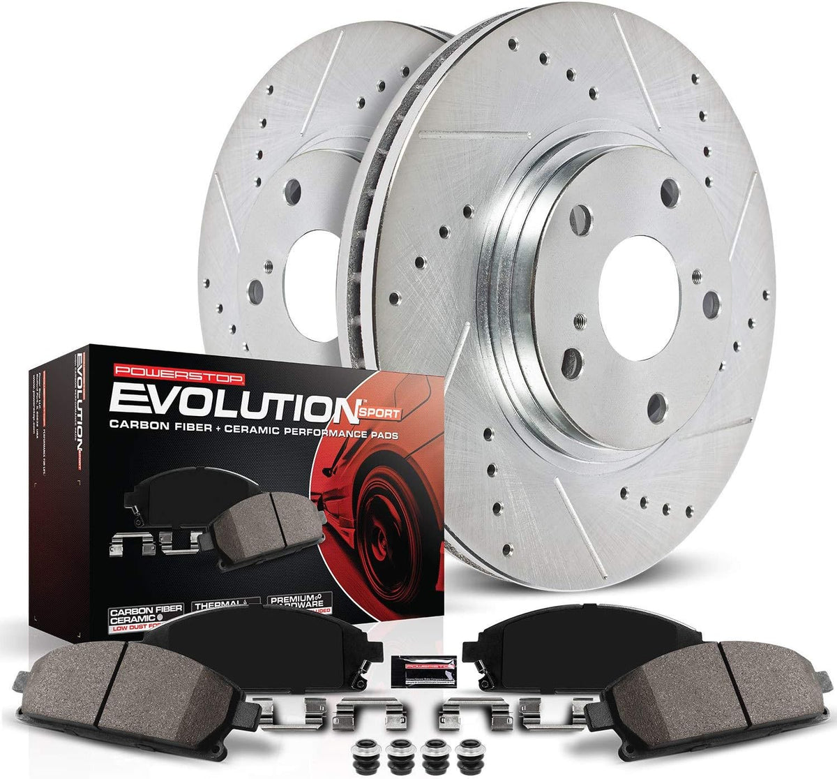 Front Z23 Carbon Fiber Brake Pads with Drilled & Slotted Brake Rotors Kit P625
