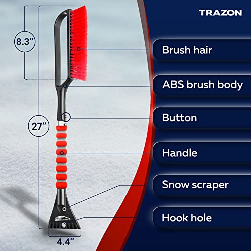 27" Snow Brush & Ice Scrapers with Foam Grip, Detachable, Gray I870
