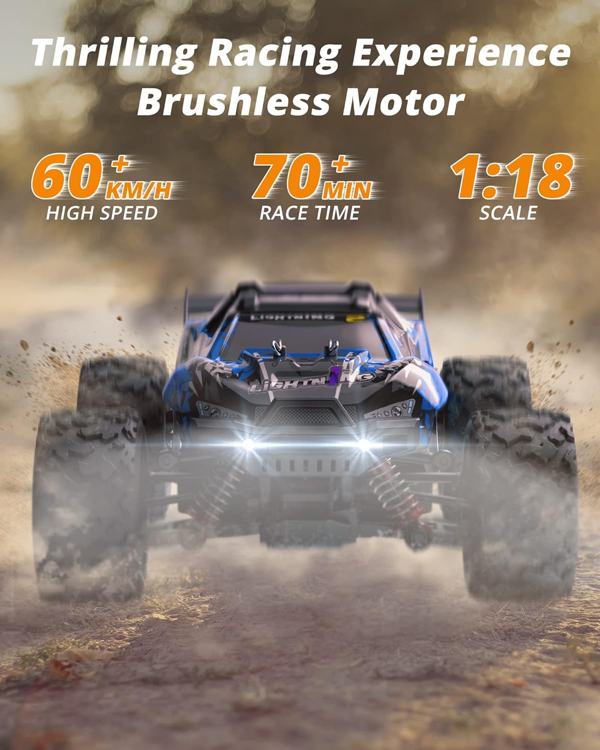 1:18 Scale Brushless 4WD Off-Road Remote Control Car with 2 Rechargeable Batteries I5417