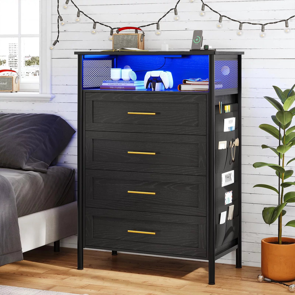 Black 4 Drawer Dresser with Charging Station D3163