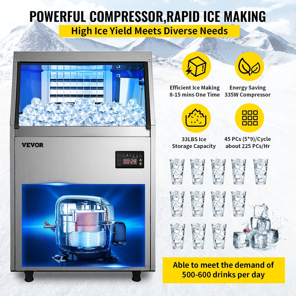 110V Commercial Ice Maker 120-130lbs/24H Stainless Steel K623