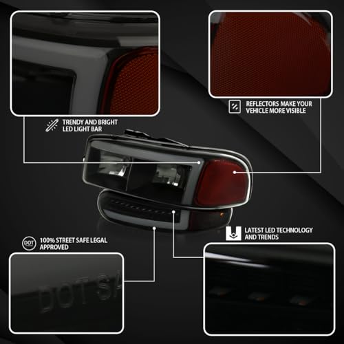 Compatible with 2000-2006 GMC Sierra Denali Black Smoke LED Tube Headlights + Sequential Bumper Lights S98819
