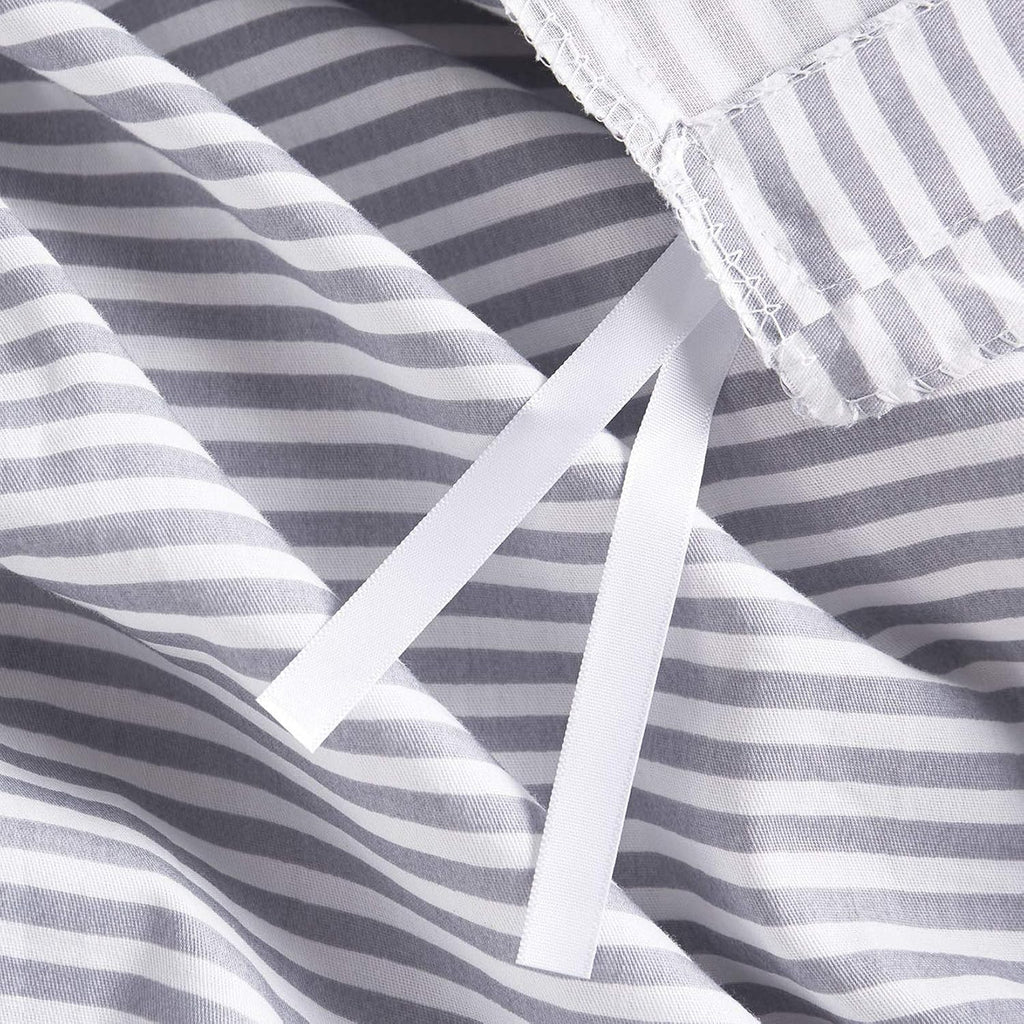 Gray White Striped 100% Cotton Duvet Cover Set, California King Size G315089