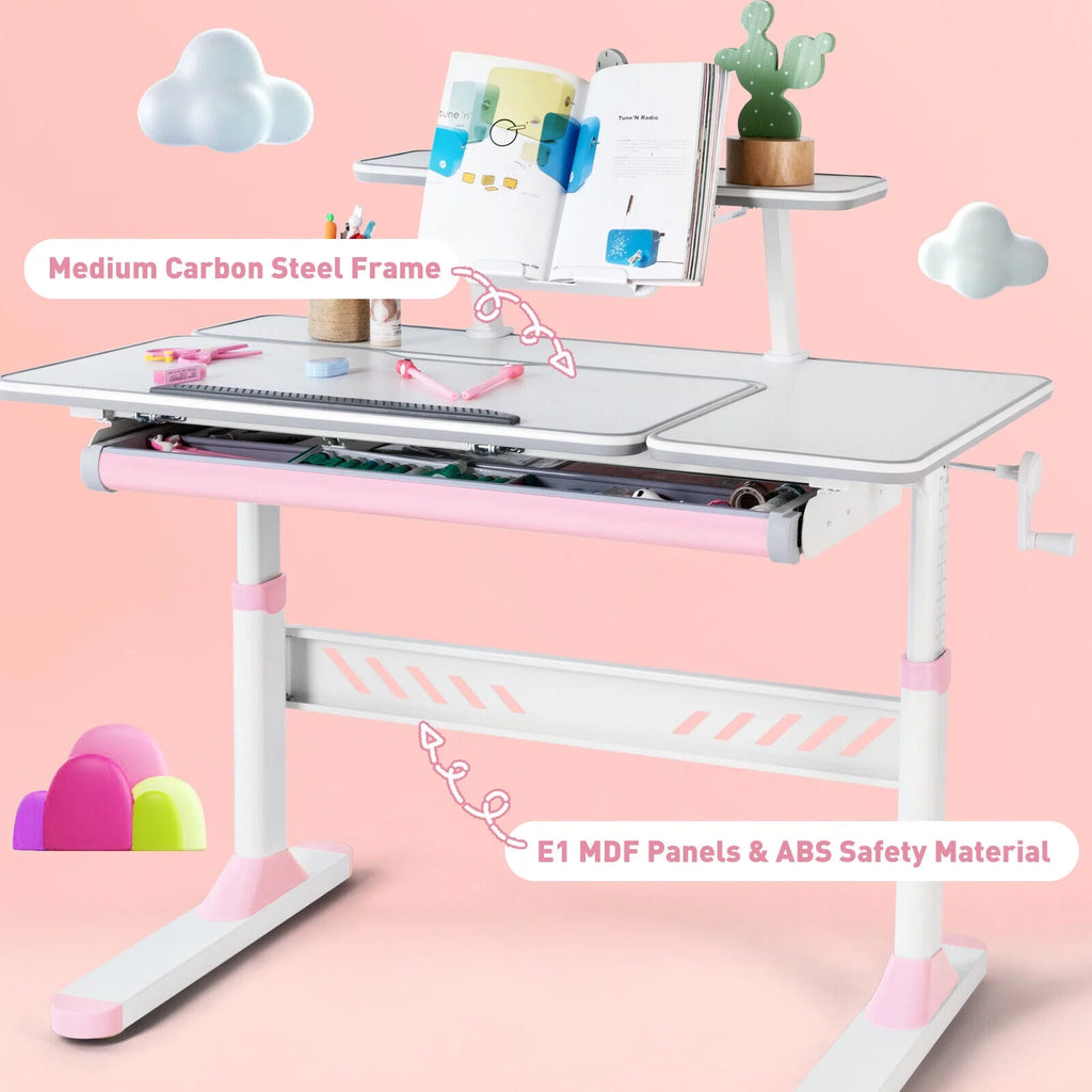 Kids Study Desk and Chair Set Adjustable with Drawer and Bookstand Pink Z180442