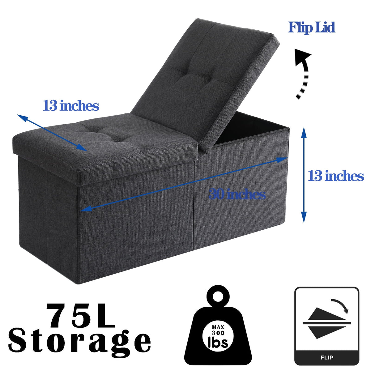 Linen Fabric Storage Ottoman Bench K354098