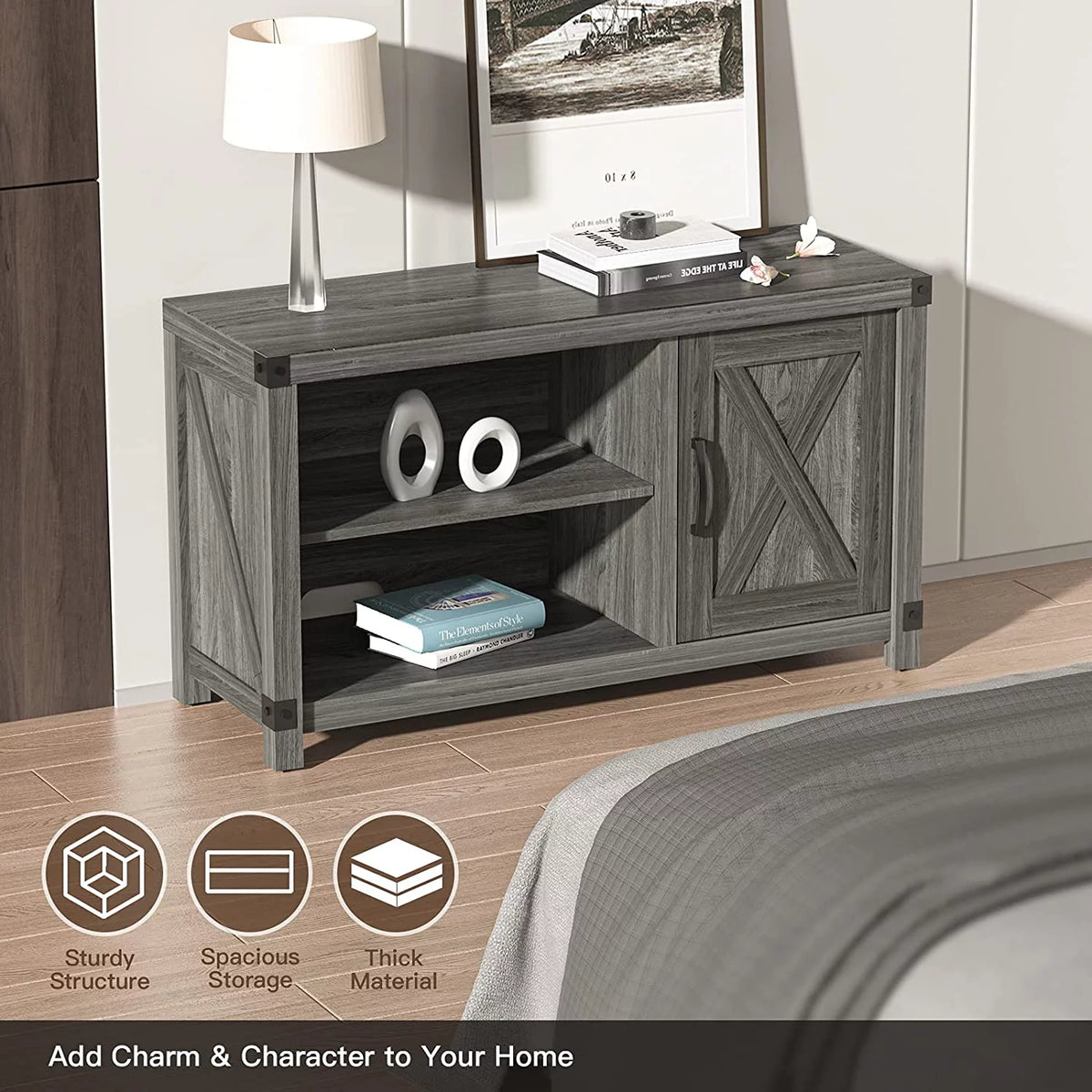 Grey Wood TV Stand with Storage C82795
