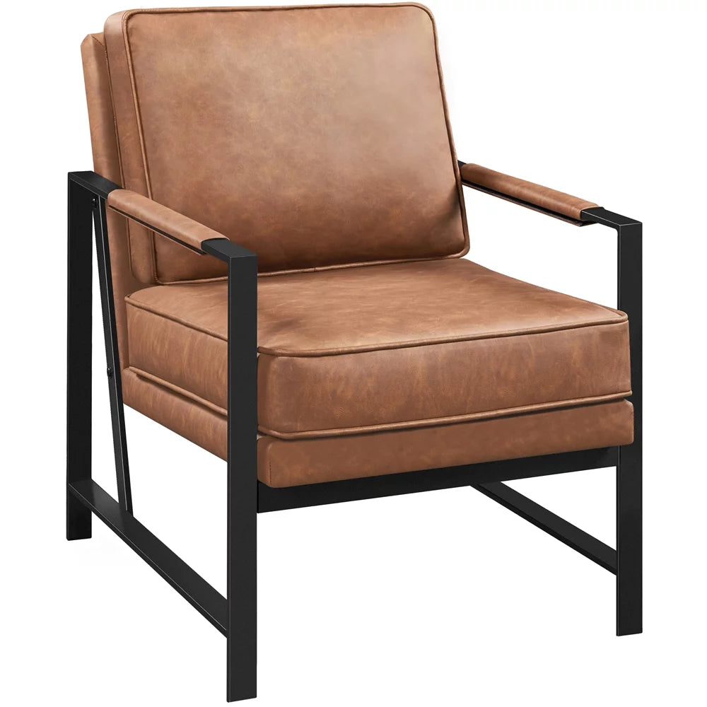 Brown Faux Leather Accent Chair with Metal Frame J5469