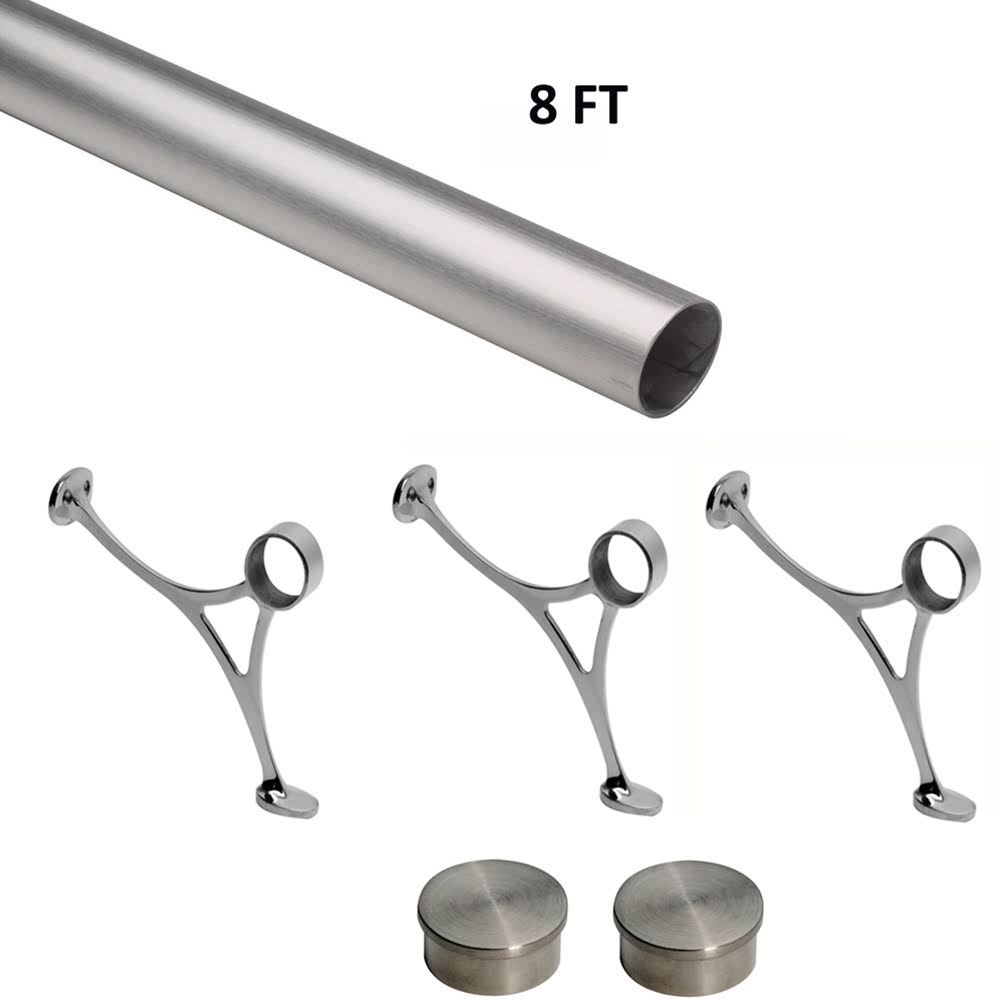 Satin Brushed Solid Stainless Steel Bar Foot Rail Kit B65239
