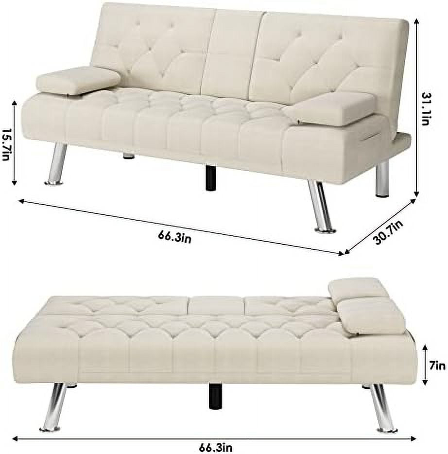 Dark Grey Upholstered Convertible Futon Sofa Bed with Metal Legs I1489