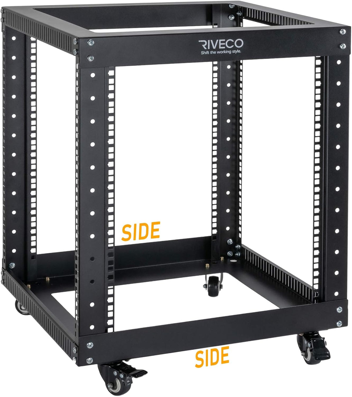 12U Open Frame Server Rack with Casters, 4 Post, 19-inch, Black D500