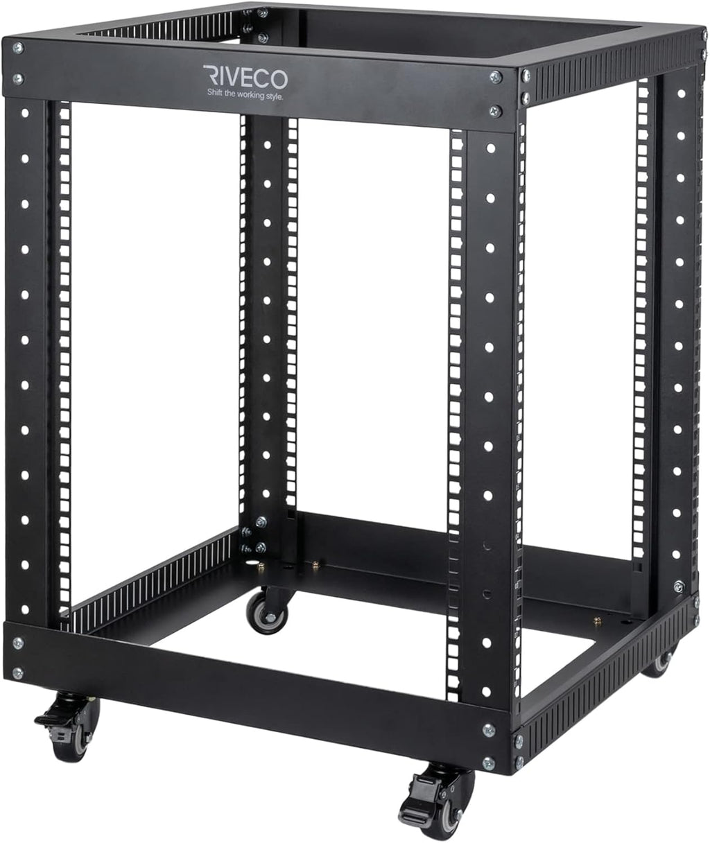 12U Open Frame Server Rack with Casters, 4 Post, 19-inch, Black D500