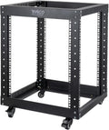 12U Open Frame Server Rack with Casters, 4 Post, 19-inch, Black D500