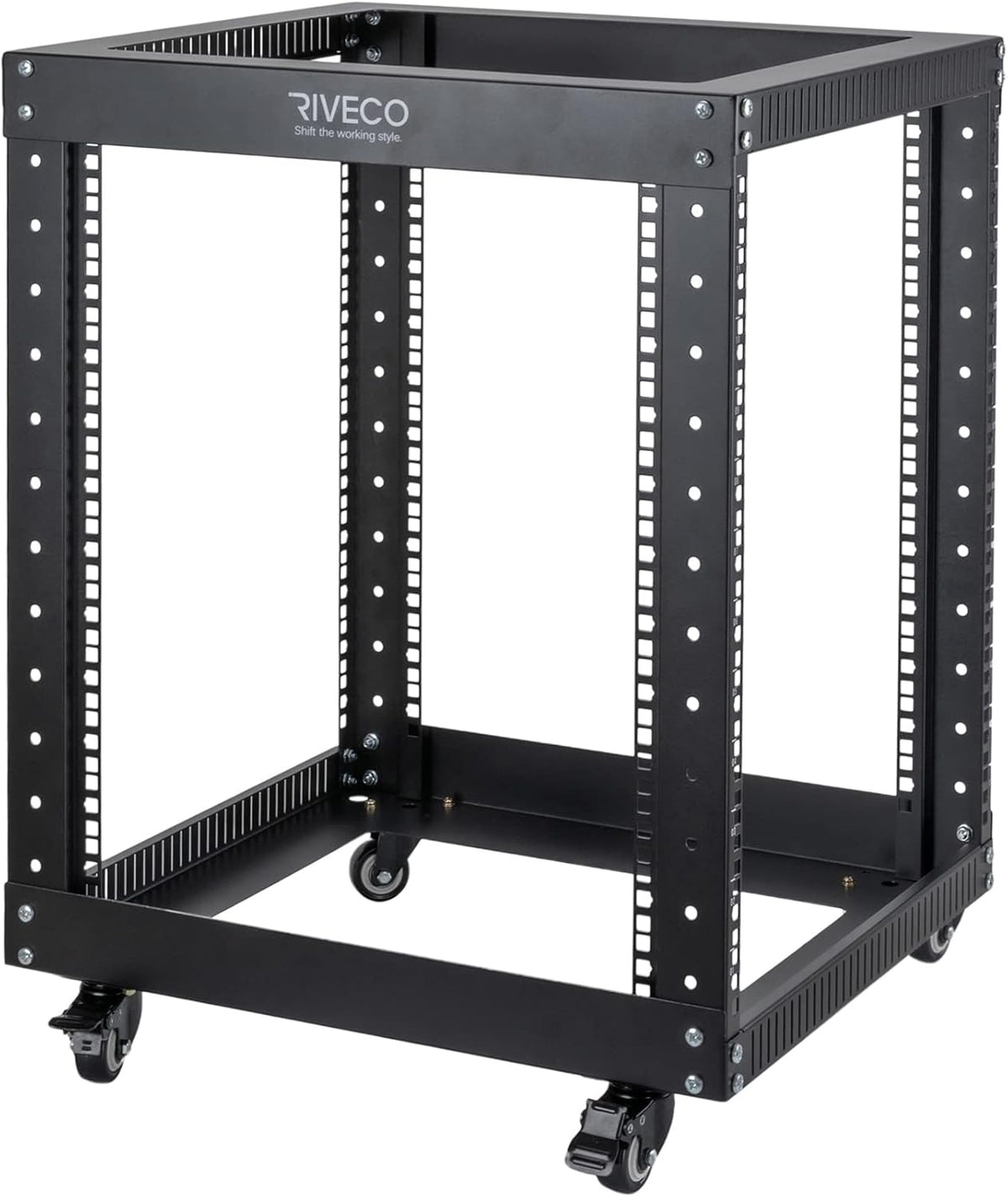 12U Open Frame Server Rack with Casters, 4 Post, 19-inch, Black D500
