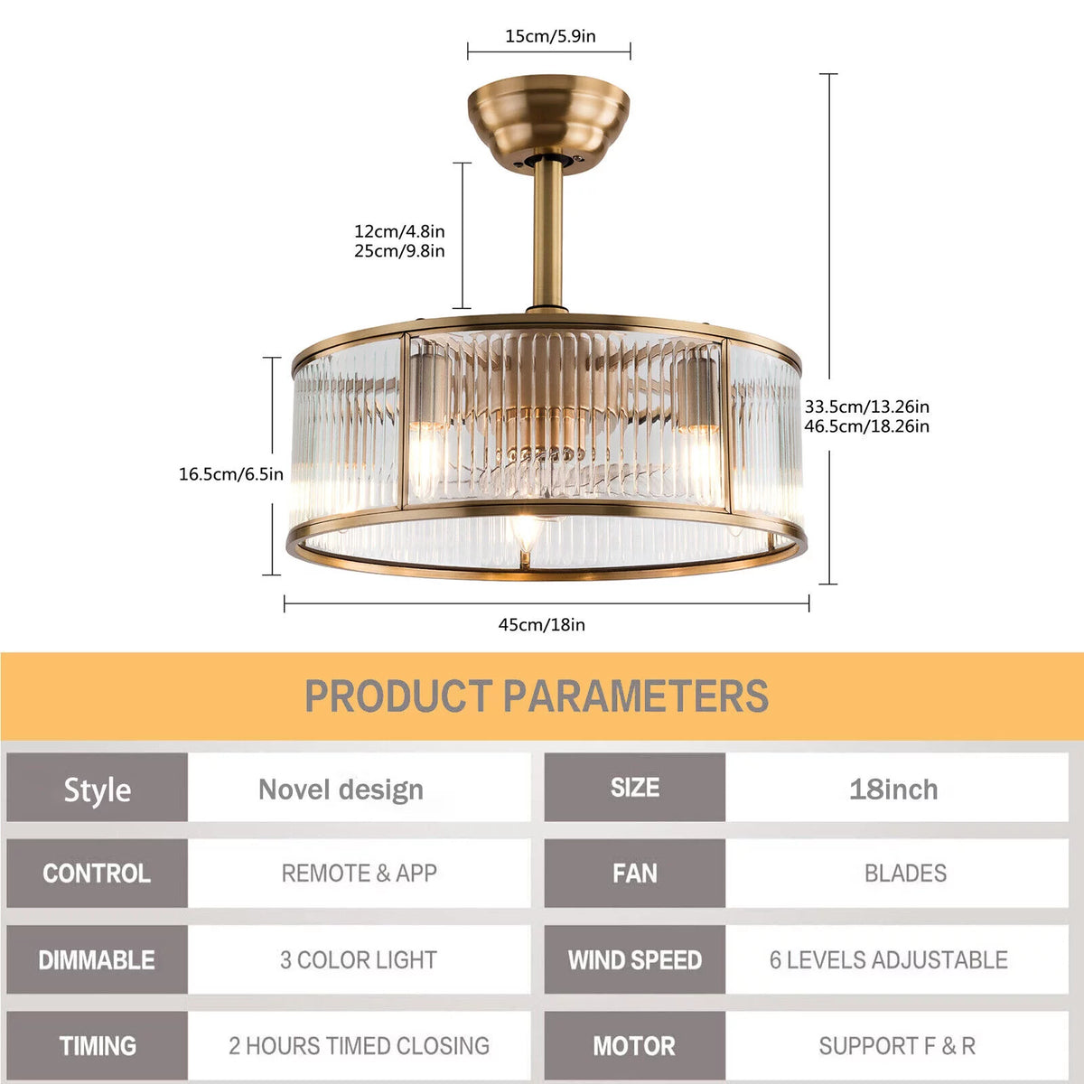 18inch Caged Ceiling Fan Light with Remote Control S195