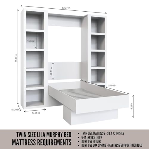 Queen Murphy Wall Bed in Brown Wood Grain with Two Bookshelves P330