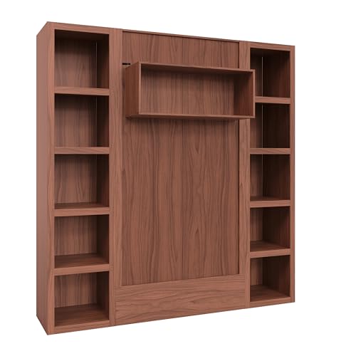 Queen Murphy Wall Bed in Brown Wood Grain with Two Bookshelves P330
