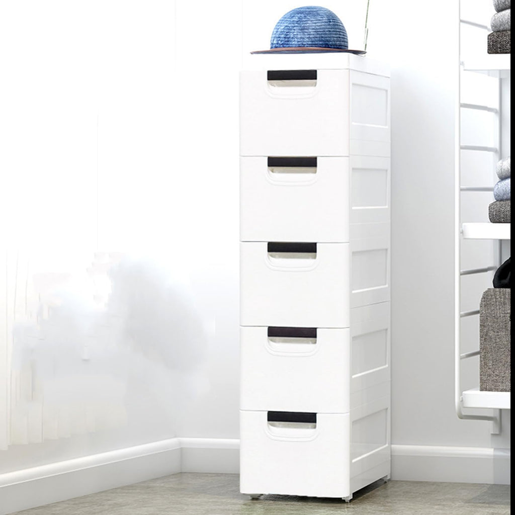 White 5 Drawer Plastic Storage Cabinet with Wheels I1290