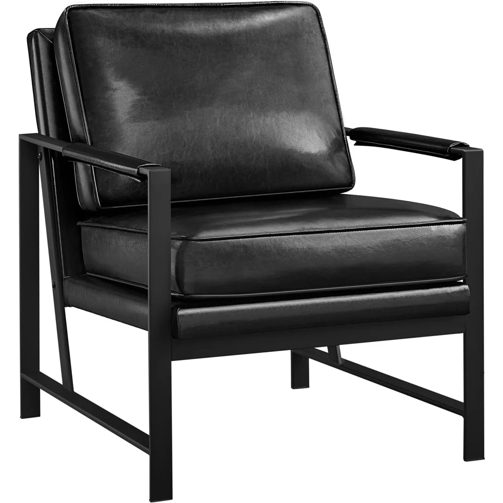 Brown Faux Leather Accent Chair with Metal Frame J5469