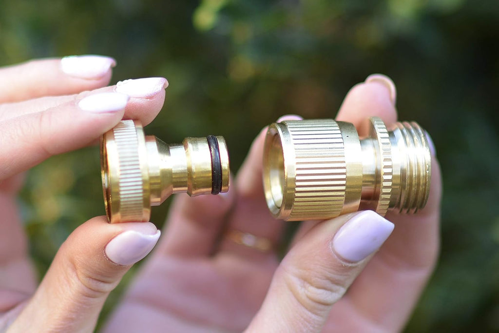 Solid Brass 3/4 inch GHT Garden Hose Quick Connector Set, Pack of 2 J836126