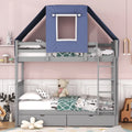 Wooden Twin over Twin Bunk Bed Frame with Tent and 2 Drawers Y7546