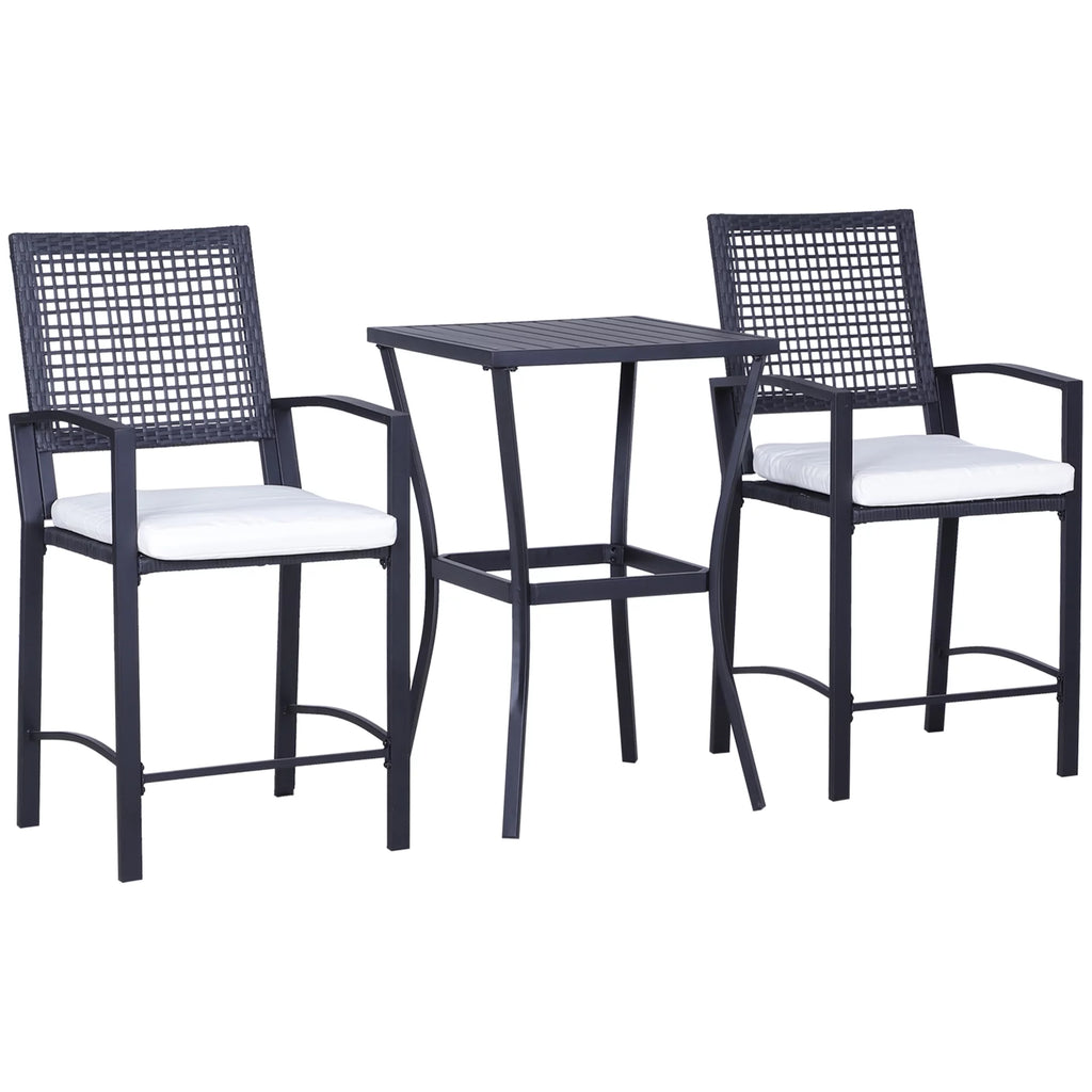 3 Pcs Rattan Wicker Patio Bar Set with Cushion U6159