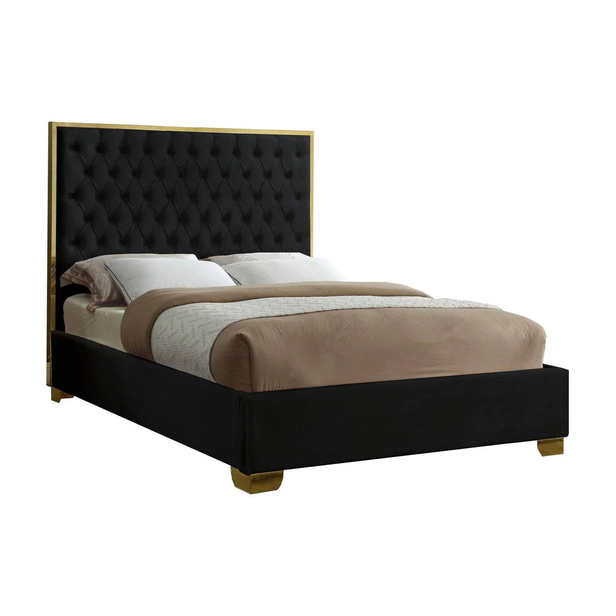 Solid Wood and Velvet King Bed in Navy E814832