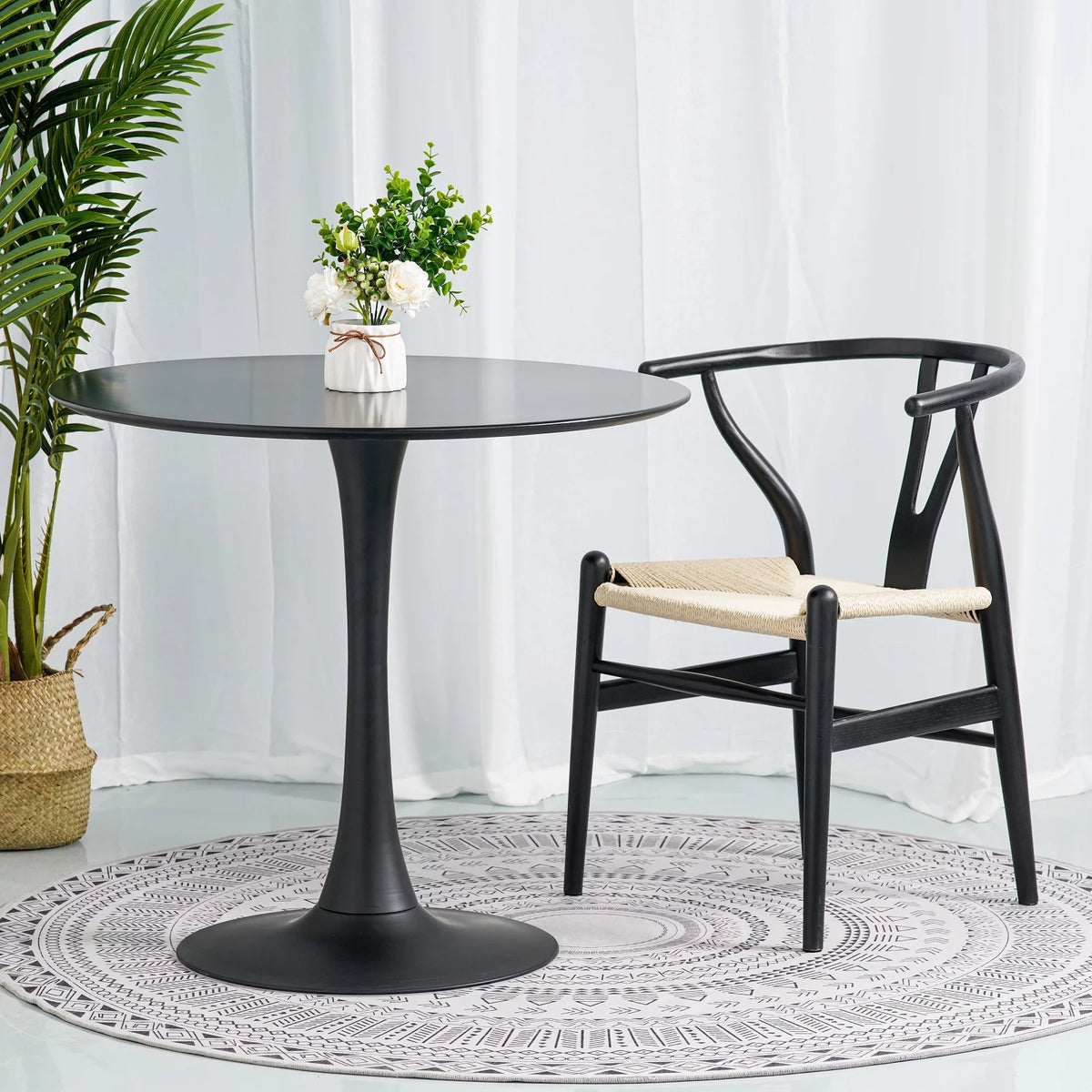 Black 3 Piece Round Dining Table Set W9502