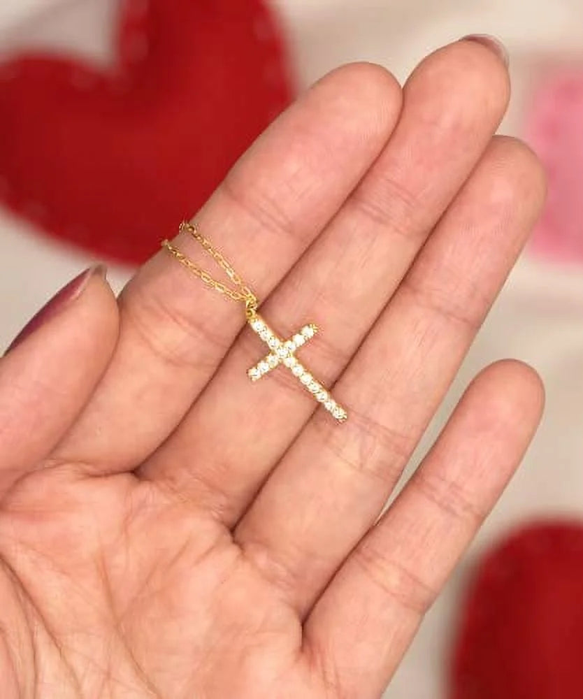 Crystal Gold Cross Necklace T9590