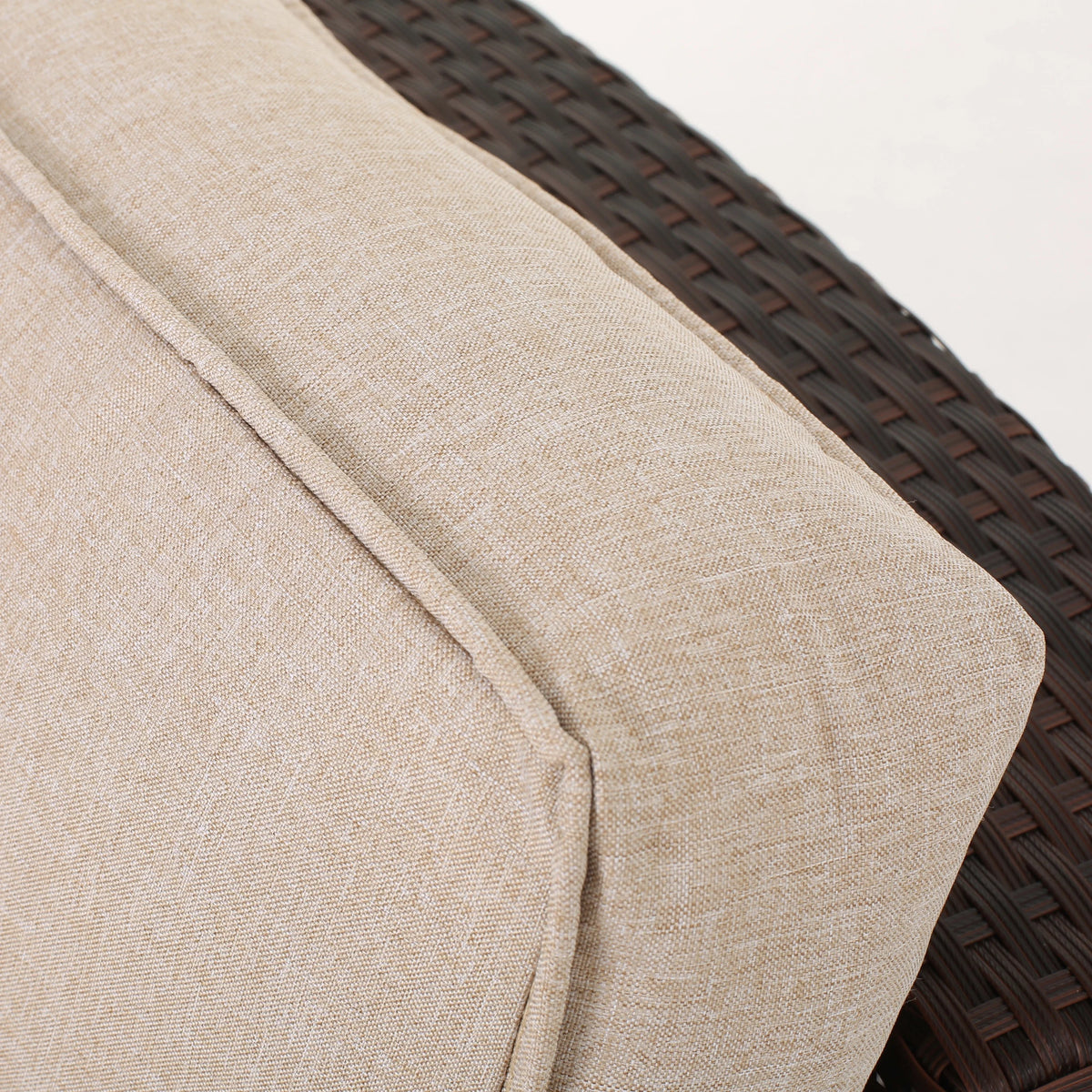 Textured Beige and Brown Outdoor Wicker 2 Seater Sectional Set with Ottoman Y487898