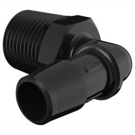 1/2-14 NPT to 1/2x22 Barbed Elbow, Glass Filled Black Nylon A238