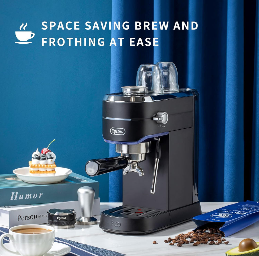 Black Espresso Machine with Milk Steam Frother Wand P492