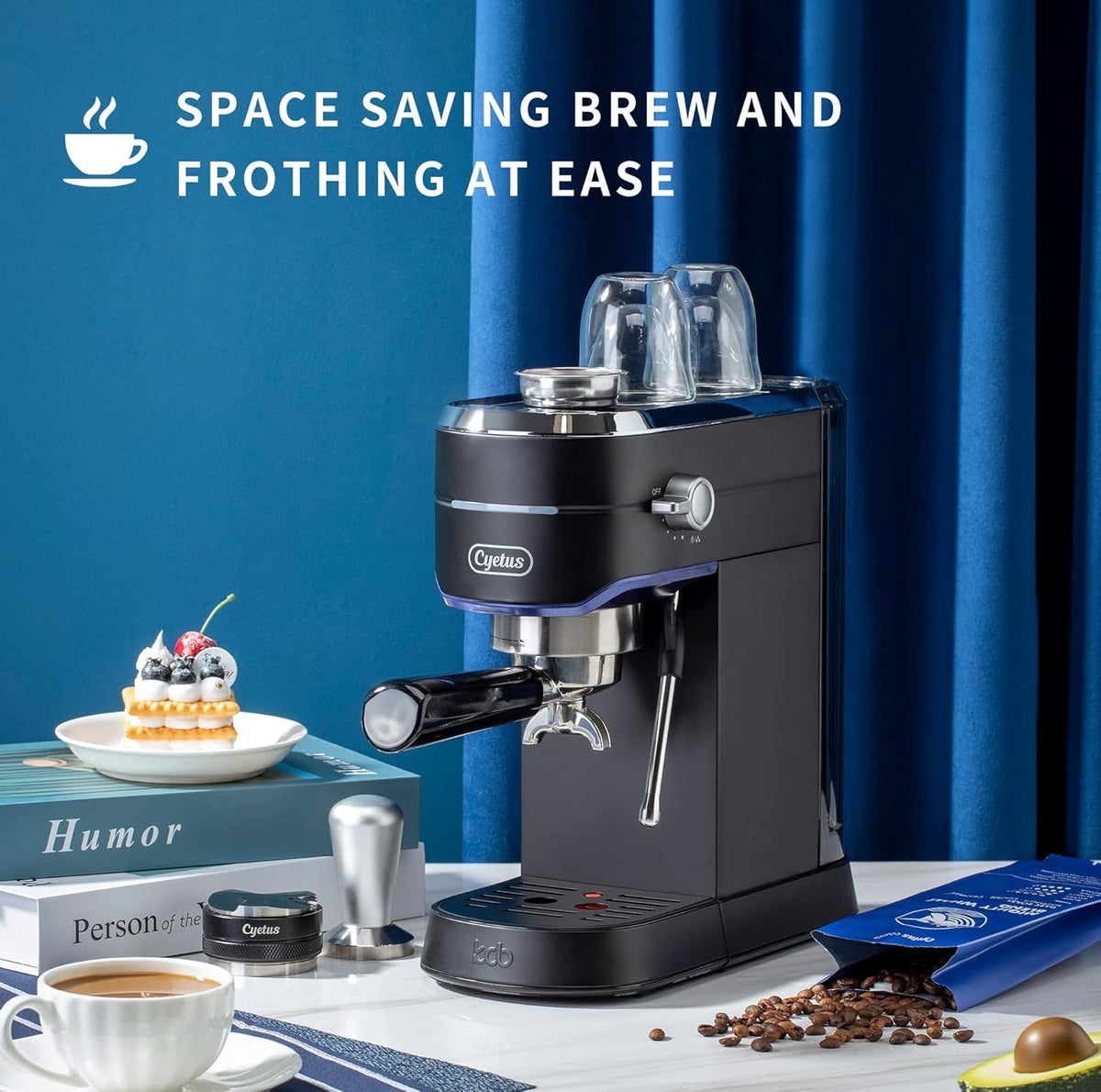 Black Espresso Machine with Milk Steam Frother Wand P492