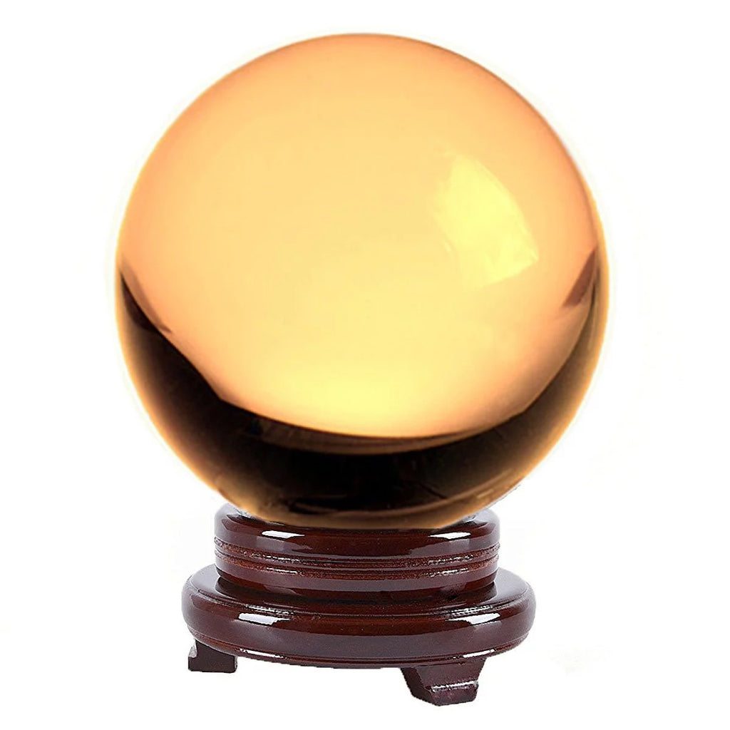 Yellow 4.2 inch Crystal Ball with Wooden Stand C9037