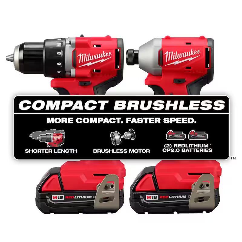 18-Volt Lithium-Ion Brushless Cordless Compact Drill/Impact Combo Kit (2-Tool) with Batteries, Charger and Bag I4371