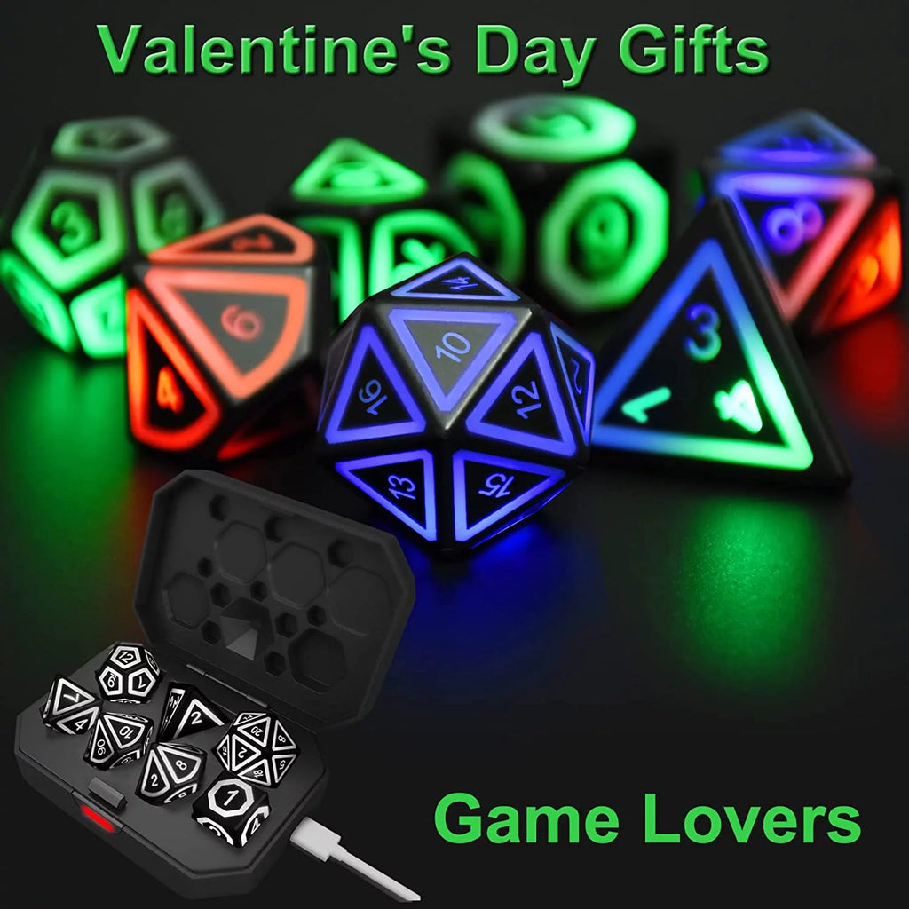 LED Glow Dice Set with Charging Case S21262