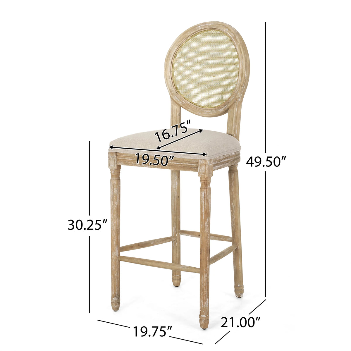 Fabric Upholstered Wood and Cane Barstools, Set of 2 F134