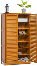 Brown Bamboo Shoe Storage Cabinet with Double Shutter Doors L72298