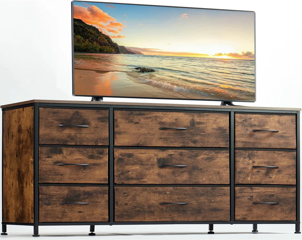 Black 9 Drawer Wide Dresser TV Stand R116