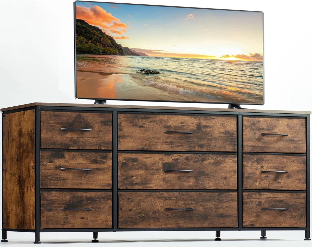 Black 9 Drawer Wide Dresser TV Stand R116