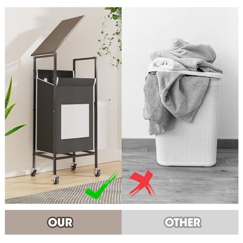 Black Metal Frame Laundry Hamper with Lid and Wheels E8790