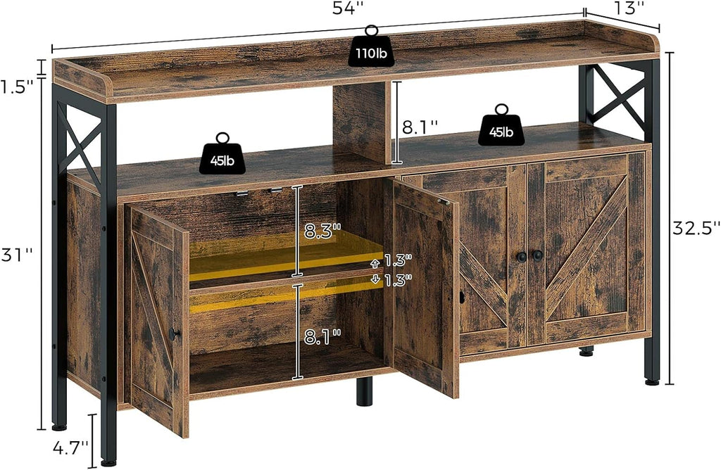 Rustic Brown 55Inch Console Table with Cabinet and Open Shelf L37146
