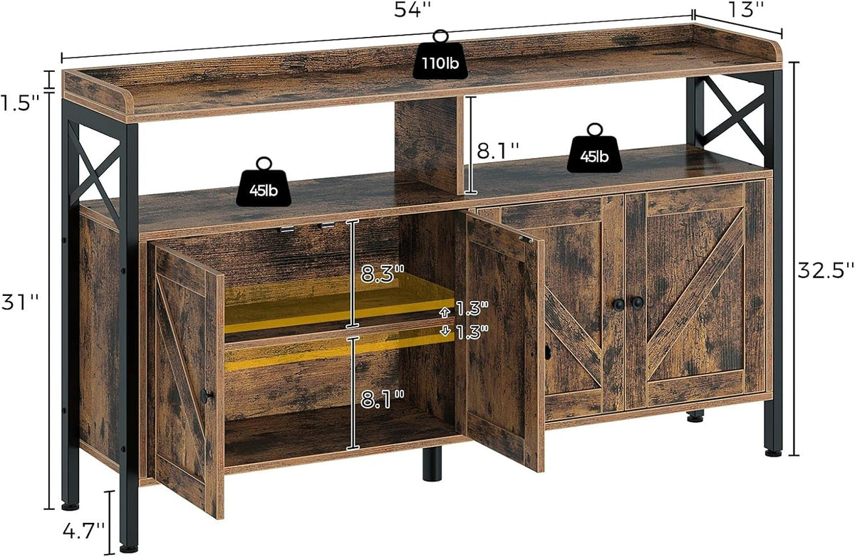 Rustic Brown 55Inch Console Table with Cabinet and Open Shelf L37146